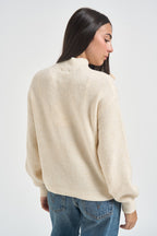 Maglia donna a mezzo collo con fiocchi panna 15366920 ECRU ONLY NOOS 