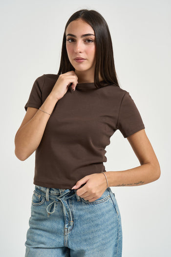 T-shirt donna cropped marrone - 3