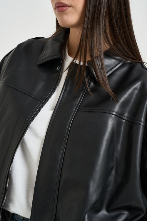 Giacca donna in ecopelle nera - 2