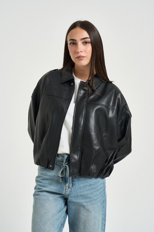 Giacca donna in ecopelle nera