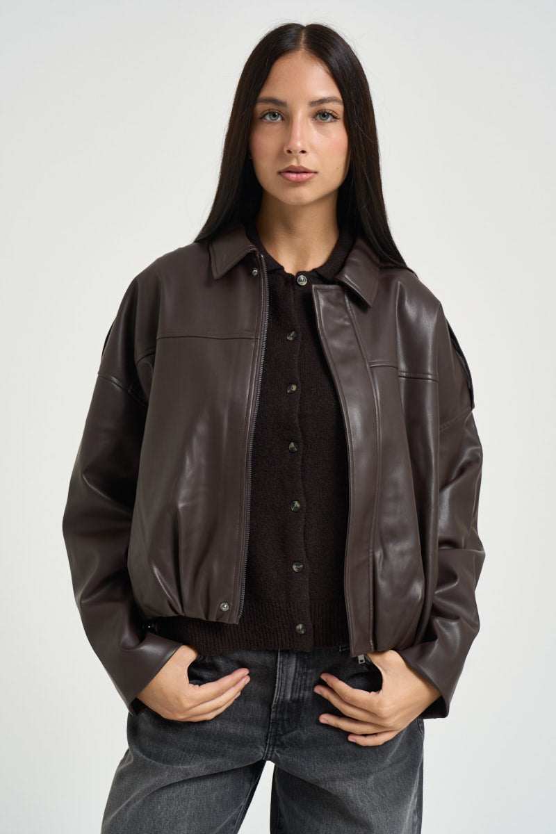 Giacca donna in ecopelle marrone 15383675 CHOCOLATE ONLY NOOS 
