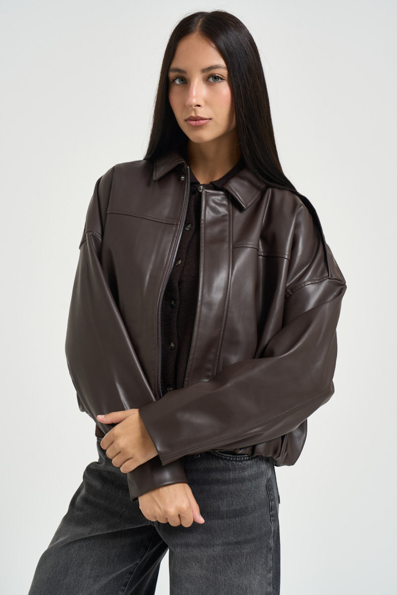 Giacca donna in ecopelle marrone 15383675 CHOCOLATE ONLY NOOS 