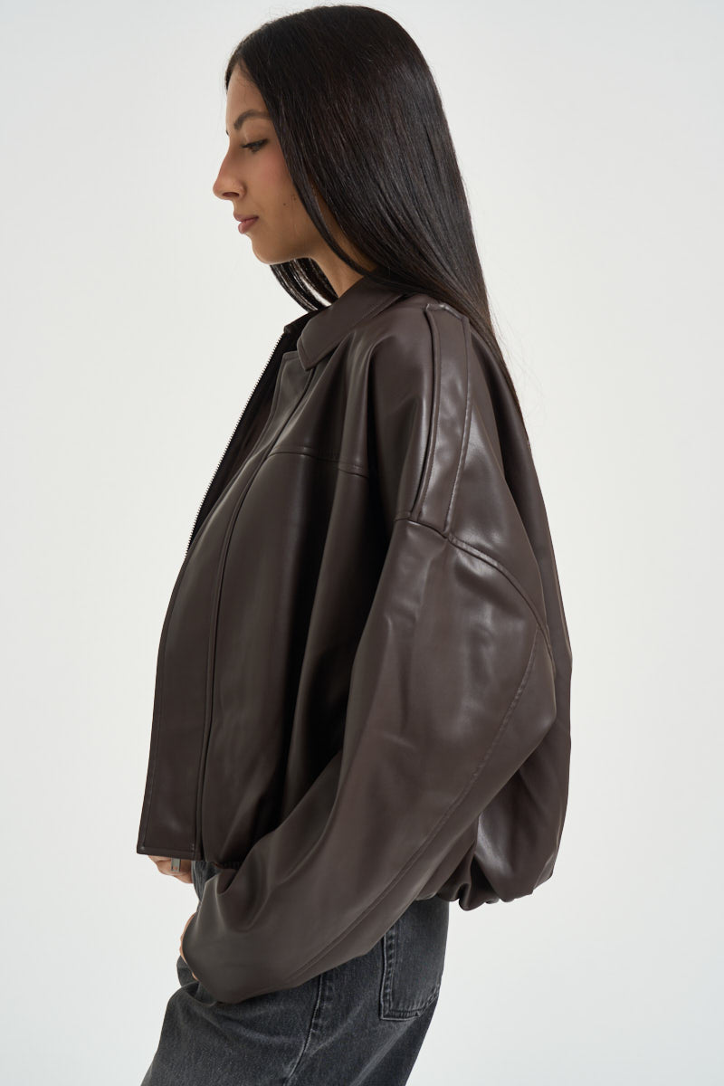 Giacca donna in ecopelle marrone 15383675 CHOCOLATE ONLY NOOS 