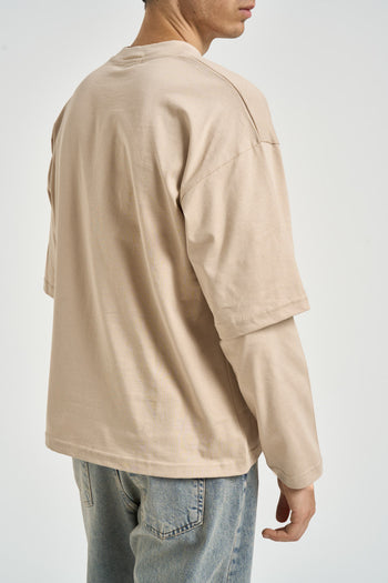 T-shirt uomo effetto layered sabbia - 4