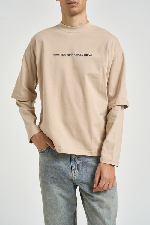 T-shirt uomo effetto layered sabbia - 1