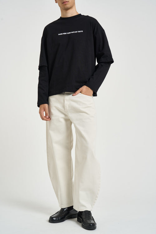 T-shirt uomo effetto layered nera