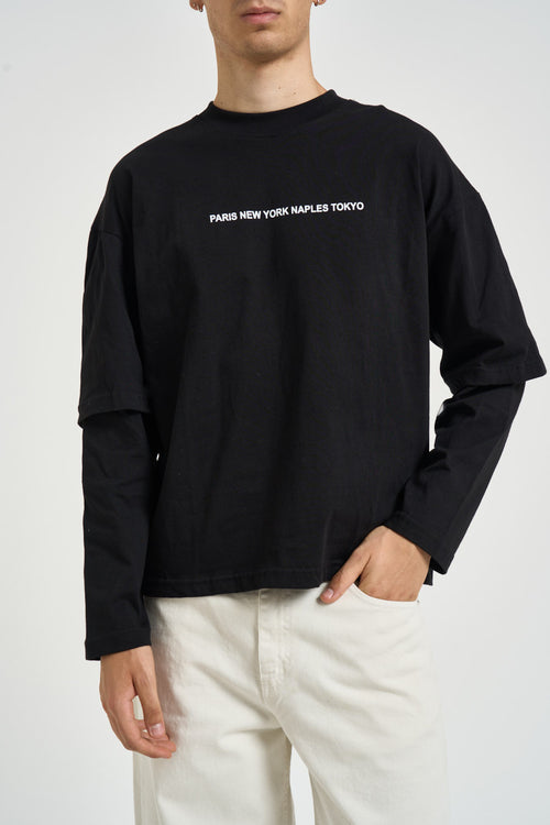 T-shirt uomo effetto layered nera - 1