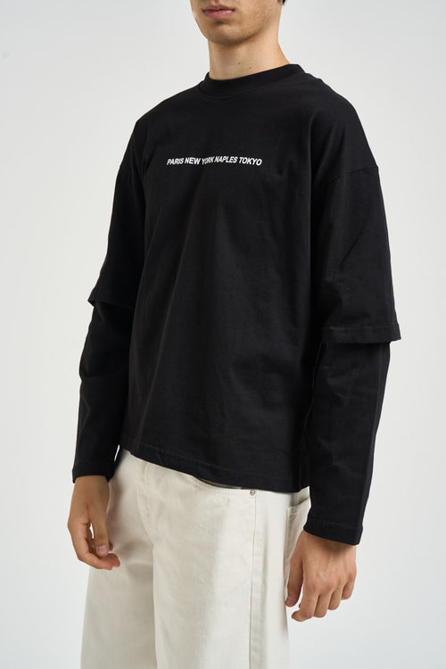 T-shirt uomo effetto layered nera - 2