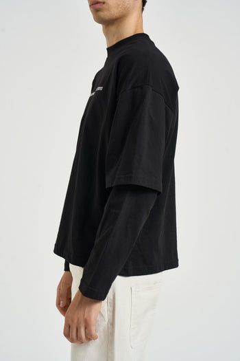 T-shirt uomo effetto layered nera - 4