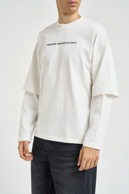 T-shirt uomo effetto layered bianca - 2
