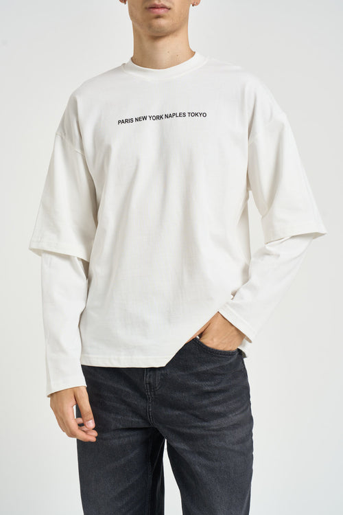 T-shirt uomo effetto layered bianca - 1
