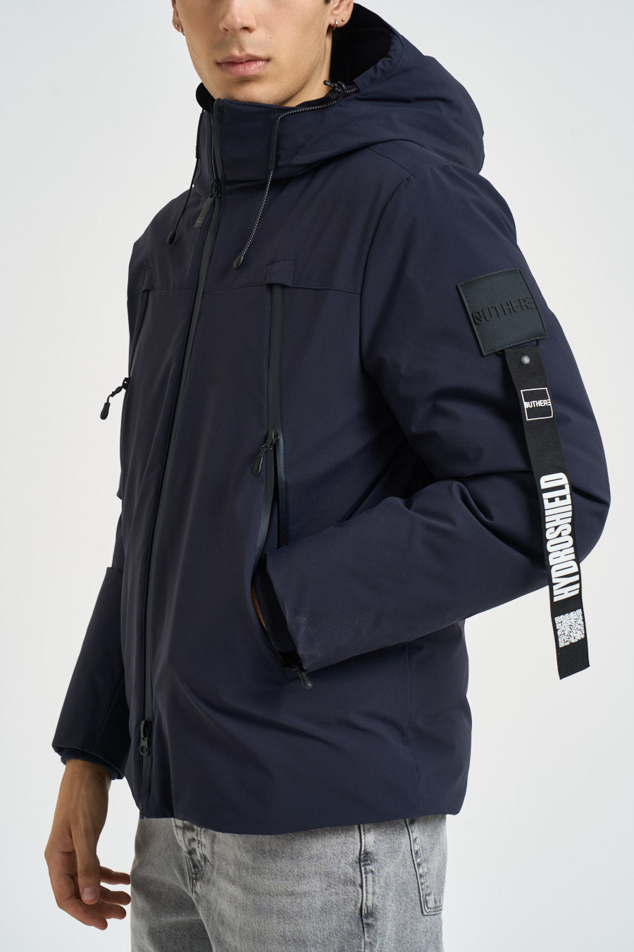 Giubbotto uomo con cappuccio blu M501C178 1844 OUTHERE 
