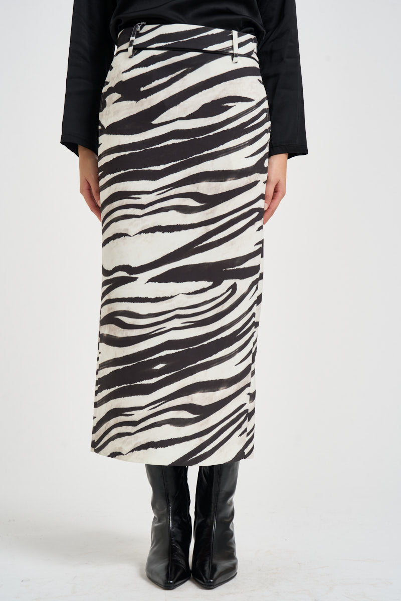 Gonna donna lunga  con stampa animalier zebrata bianca e nera 2G0042 C0280J373 PATRIZIA PEPE 
