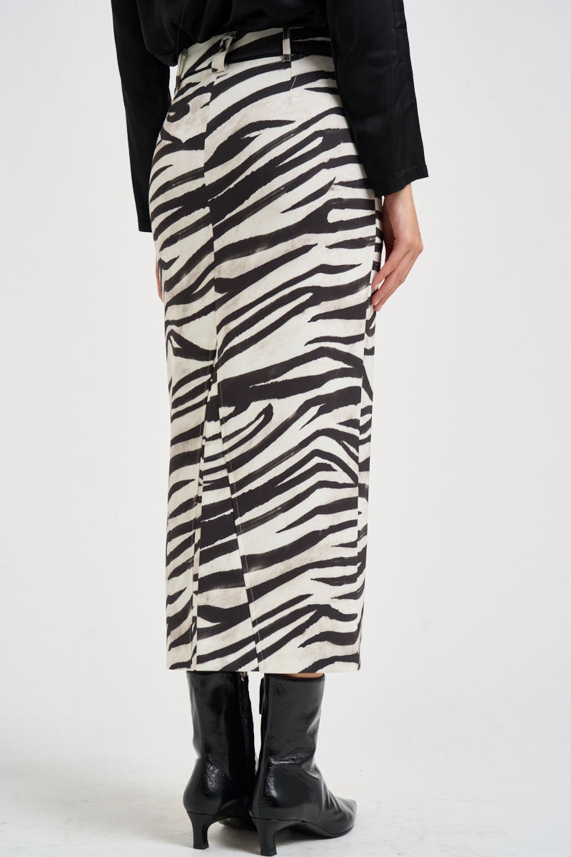 Gonna donna lunga  con stampa animalier zebrata bianca e nera 2G0042 C0280J373 PATRIZIA PEPE 