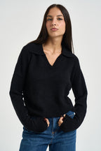 Polo donna in maglia scollo a V nera 2K0145 K293K103 PATRIZIA PEPE 