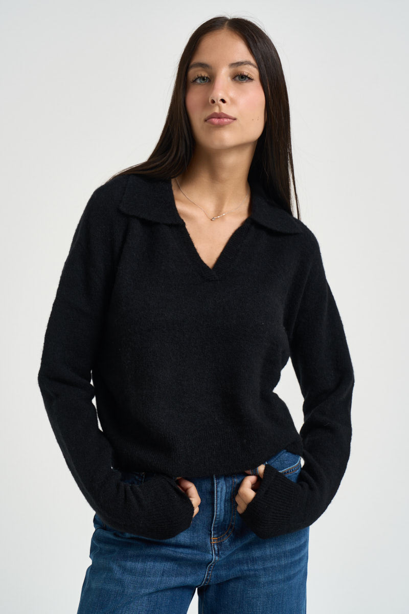Polo donna in maglia scollo a V nera 2K0145 K293K103 PATRIZIA PEPE 