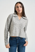 Polo donna in maglia scollo a V grigia 2K0145 K293S264 PATRIZIA PEPE 