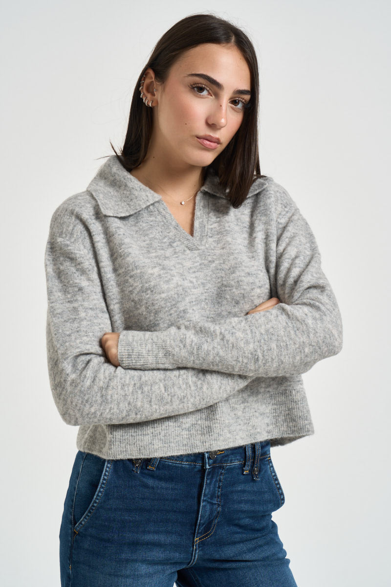 Polo donna in maglia scollo a V grigia 2K0145 K293S264 PATRIZIA PEPE 