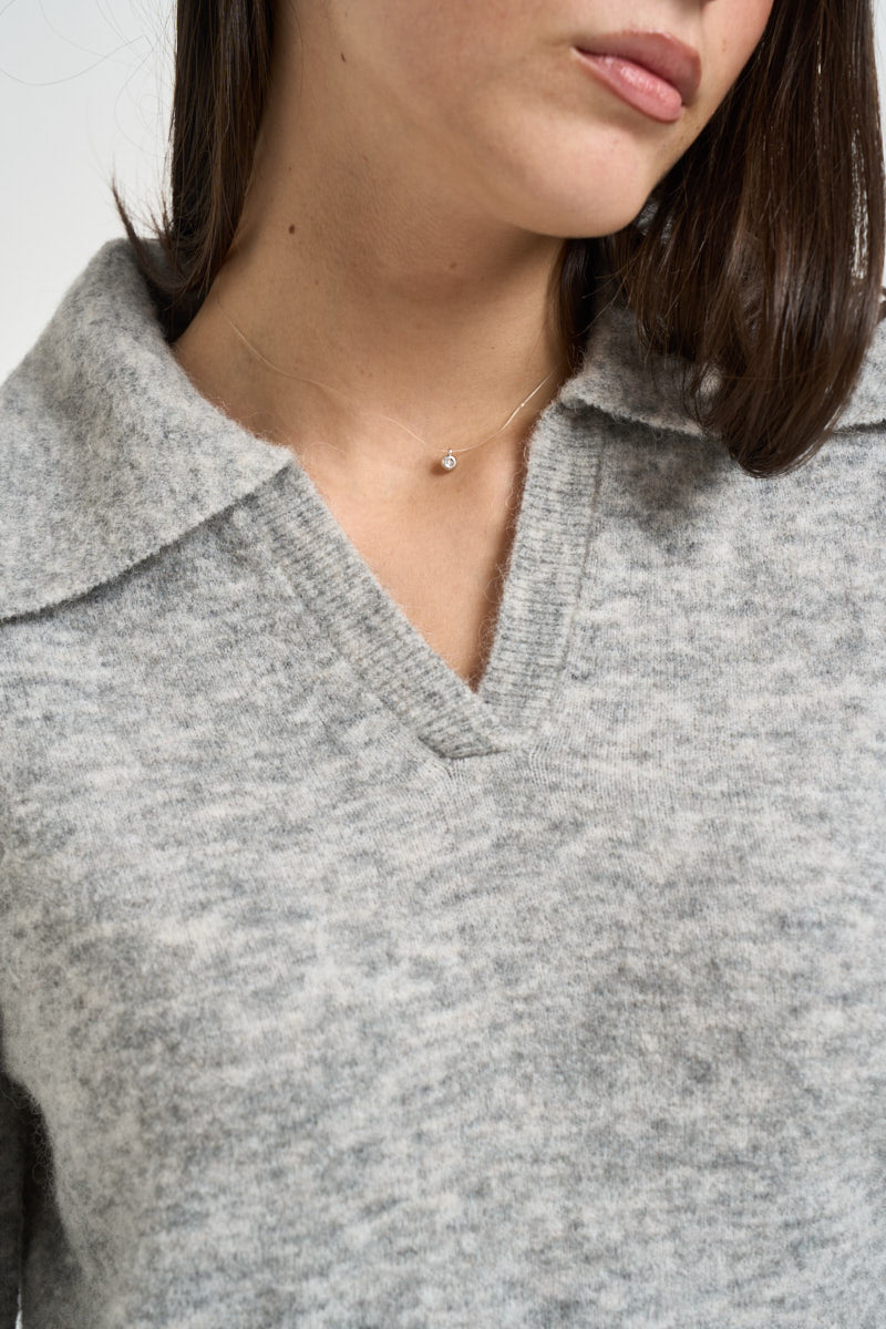 Polo donna in maglia scollo a V grigia 2K0145 K293S264 PATRIZIA PEPE 