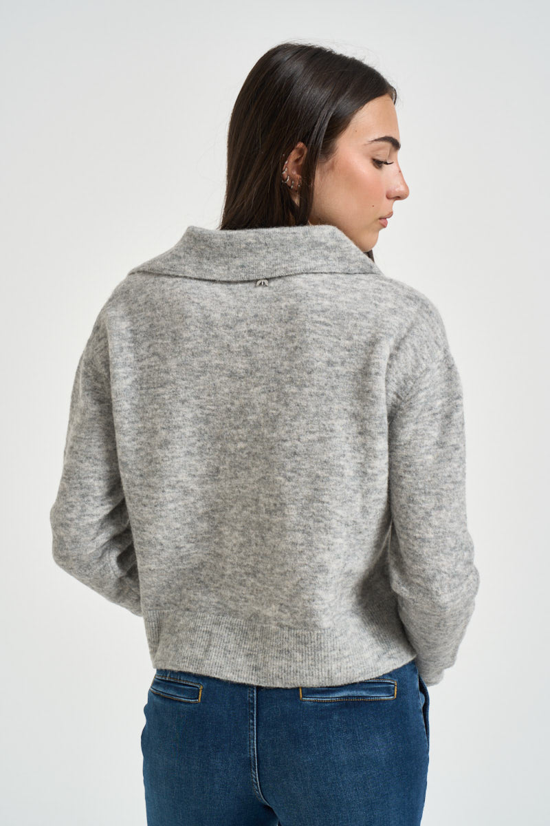 Polo donna in maglia scollo a V grigia 2K0145 K293S264 PATRIZIA PEPE 