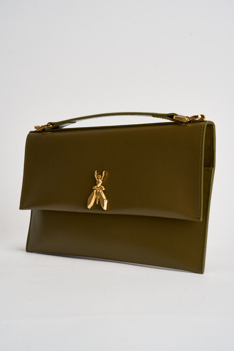 Borsa donna clutch dettaglio gioiello verde oliva 8B0244 L011G647 PATRIZIA PEPE 