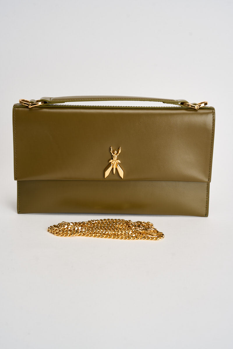 Borsa donna clutch dettaglio gioiello verde oliva 8B0244 L011G647 PATRIZIA PEPE 