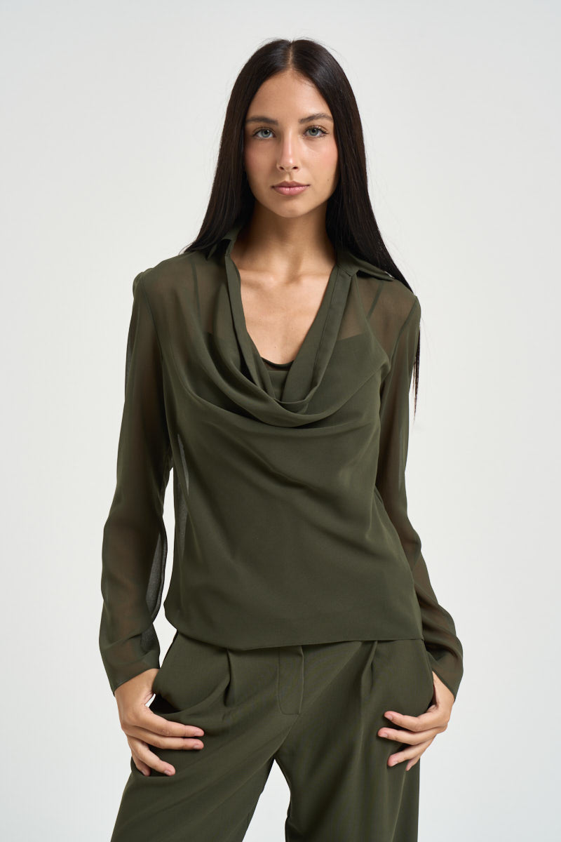 Blusa donna semitrasparente verde oliva 8C0203 A3ZQ-G639 PATRIZIA PEPE 