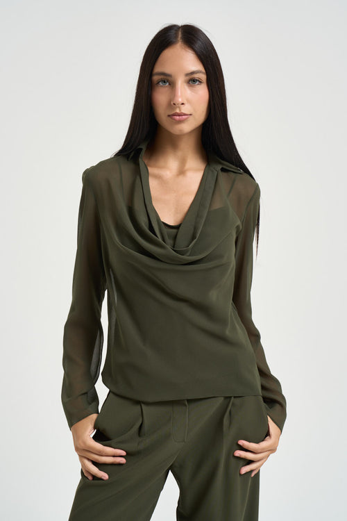 Blusa donna semitrasparente verde oliva - 1