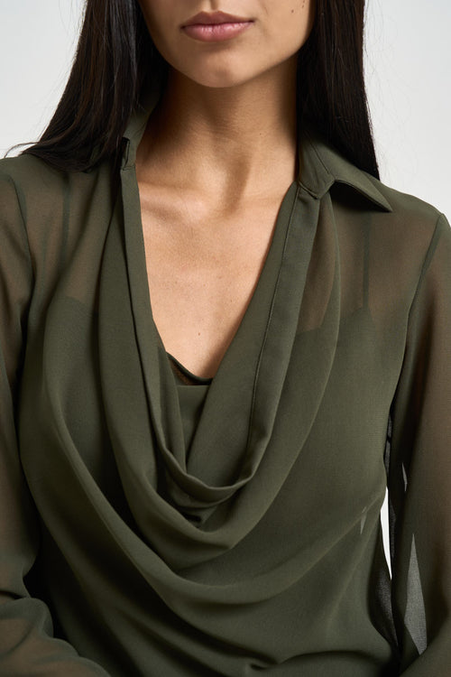Blusa donna semitrasparente verde oliva - 2