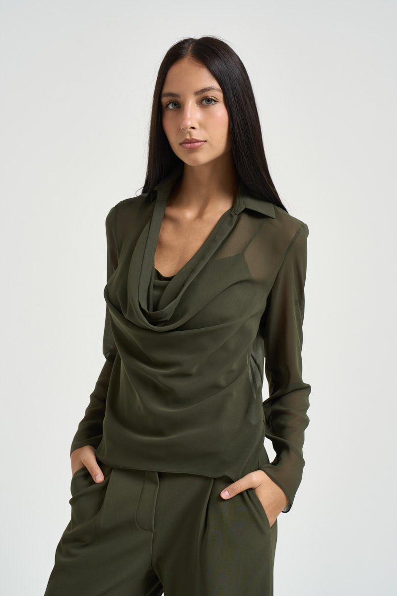Blusa donna semitrasparente verde oliva 8C0203 A3ZQ-G639 PATRIZIA PEPE 