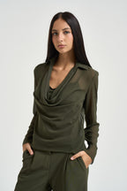 Blusa donna semitrasparente verde oliva 8C0203 A3ZQ-G639 PATRIZIA PEPE 