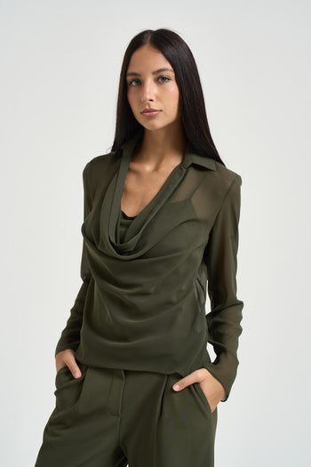 Blusa donna semitrasparente verde oliva - 3