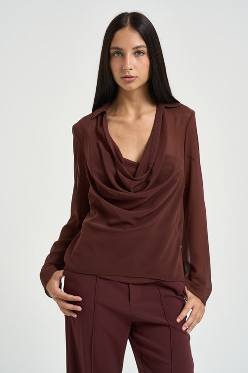 Blusa donna semitrasparente marrone - 1