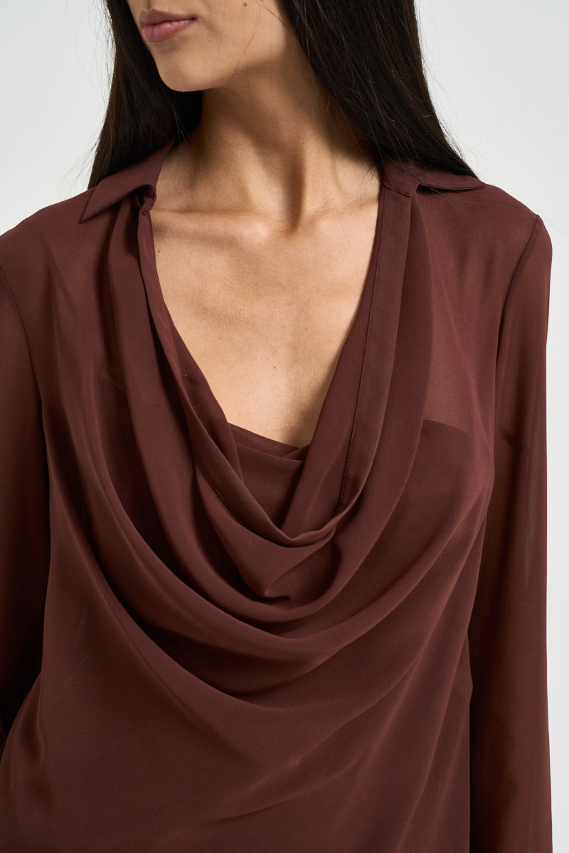 Blusa donna semitrasparente marrone 8C0203 A3ZQB887 PATRIZIA PEPE 