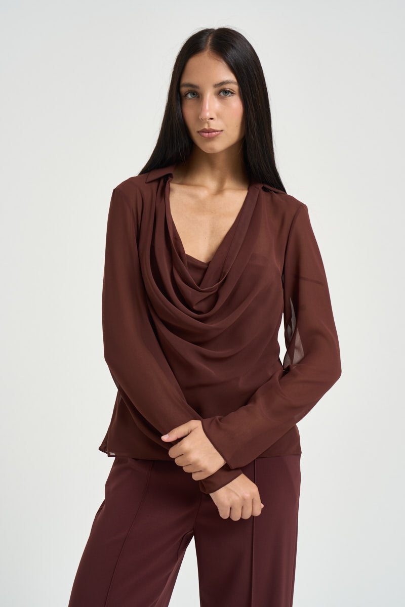 Blusa donna semitrasparente marrone 8C0203 A3ZQB887 PATRIZIA PEPE 