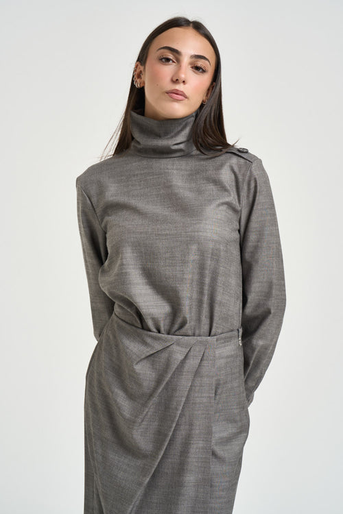 Camicia donna con bottoni sulla spalla grigia - 2