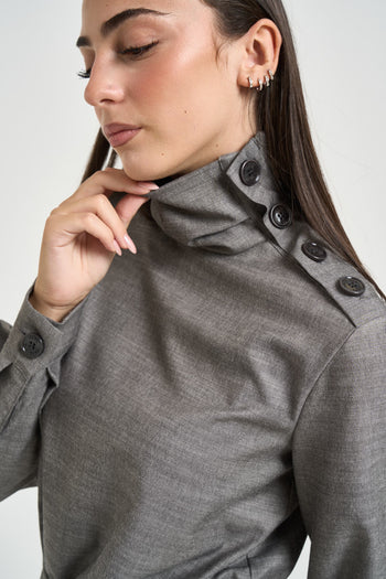 Camicia donna con bottoni sulla spalla grigia - 3