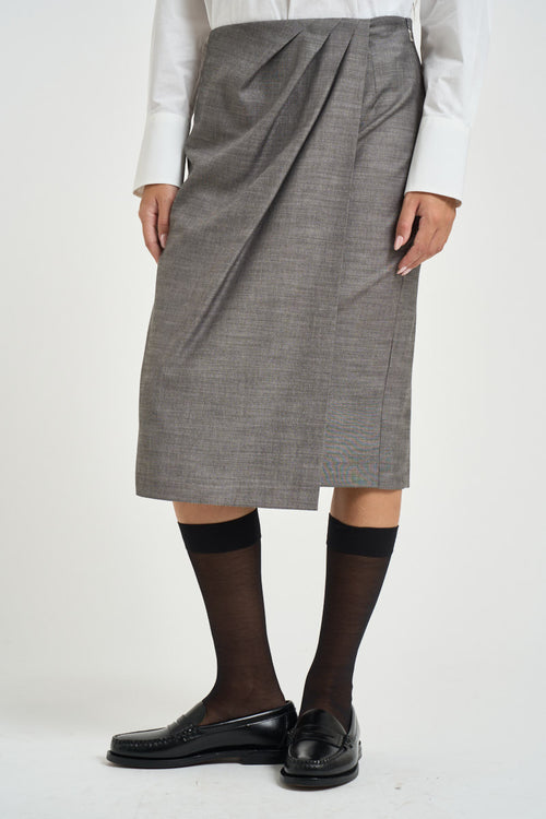Gonna donna midi con drappeggio grigia - 2