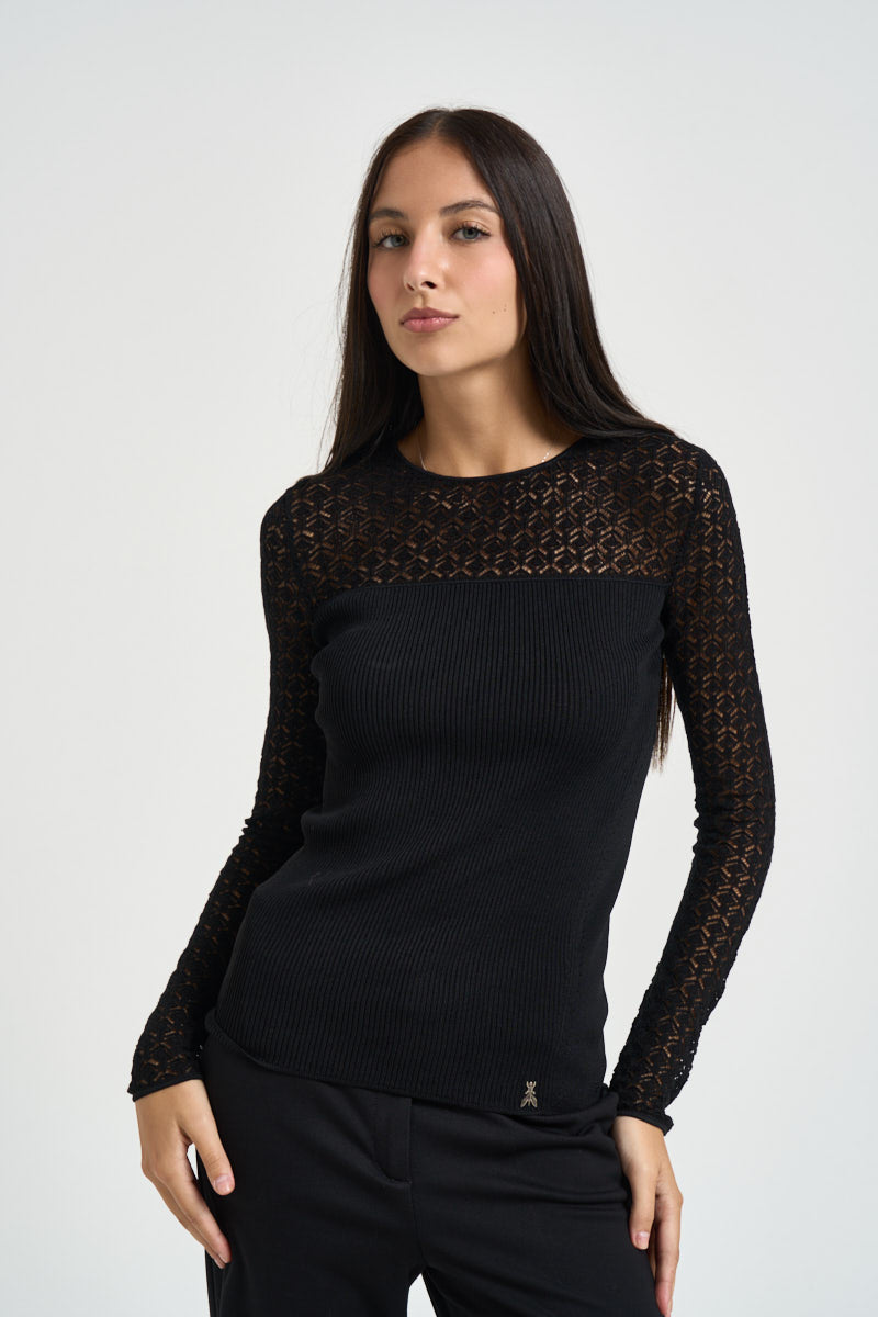Maglia donna traforata nera 8K0380 KK014K103 PATRIZIA PEPE 