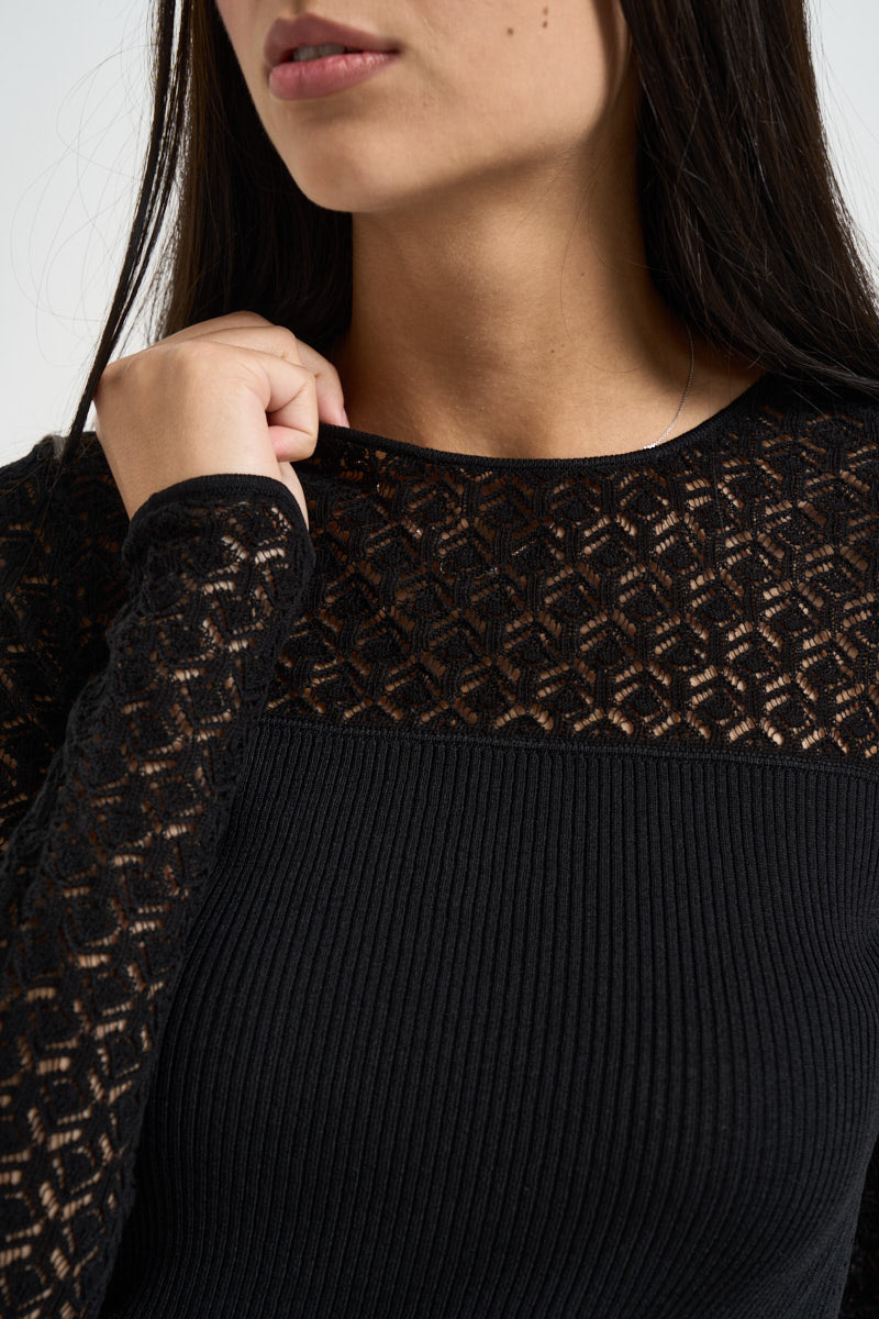 Maglia donna traforata nera 8K0380 KK014K103 PATRIZIA PEPE 