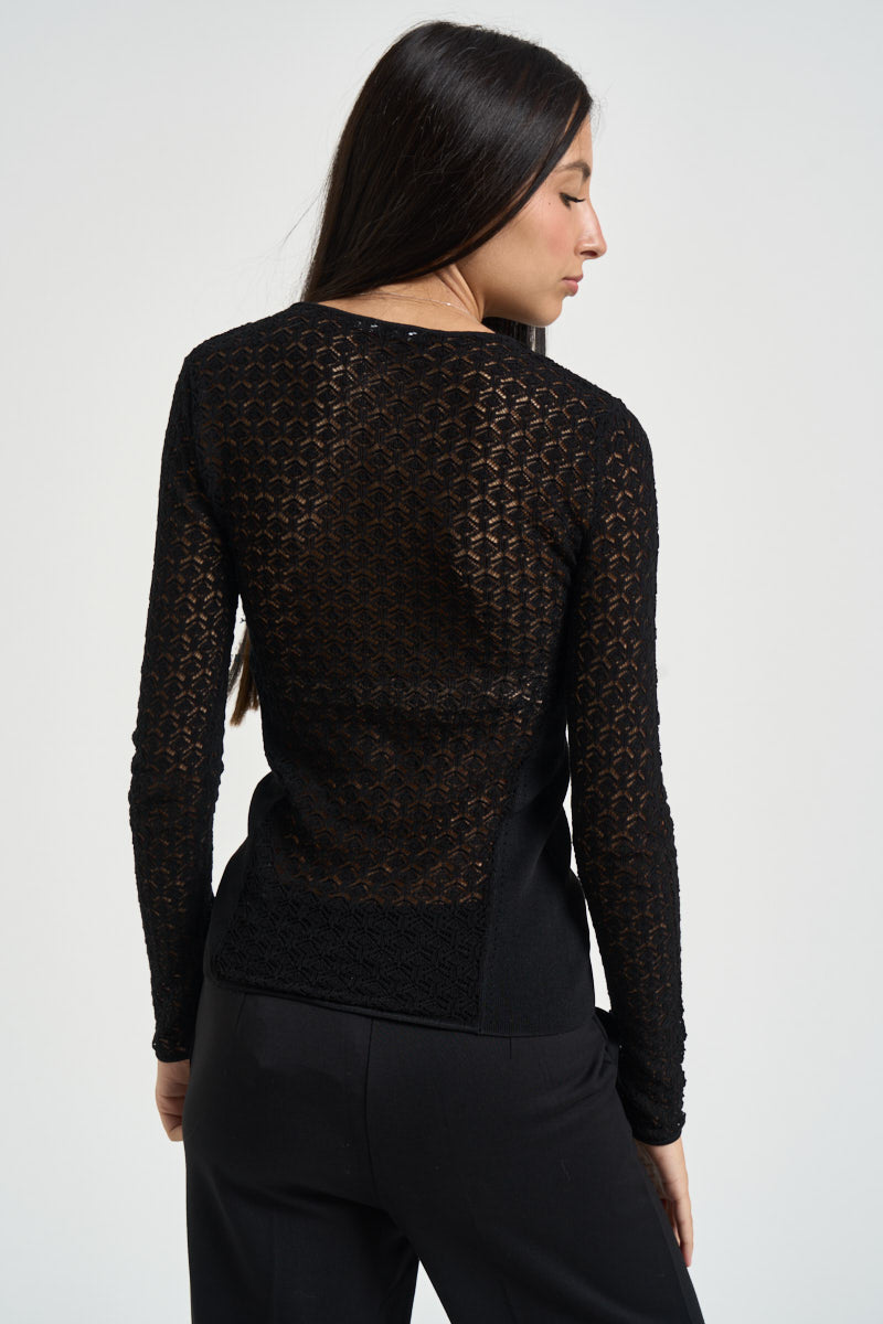 Maglia donna traforata nera 8K0380 KK014K103 PATRIZIA PEPE 