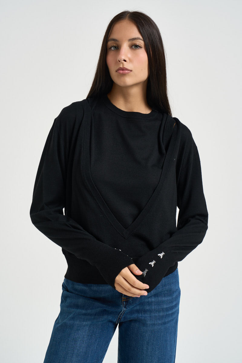 Maglia donna in pura lana nera 8K0426 KM36K103 PATRIZIA PEPE 