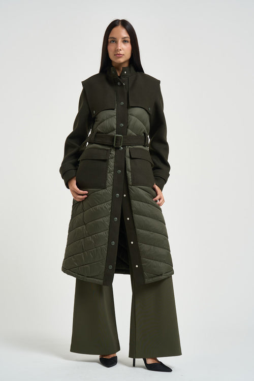 Piumino donna lungo verde militare - 1