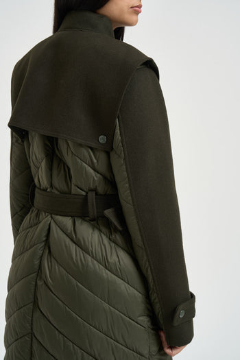 Piumino donna lungo verde militare - 7