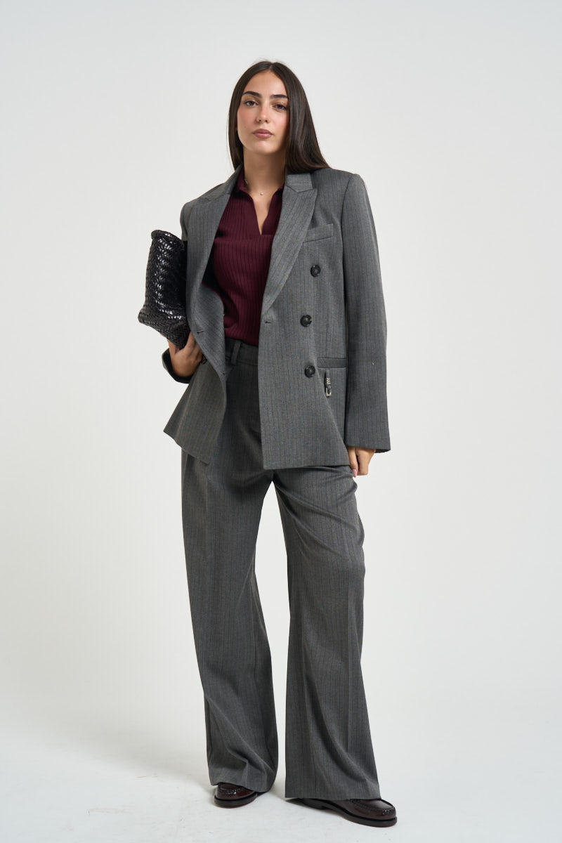 Blazer donna doppiopetto gessato grigio antracite 8S0079 C0238J528 PATRIZIA PEPE 