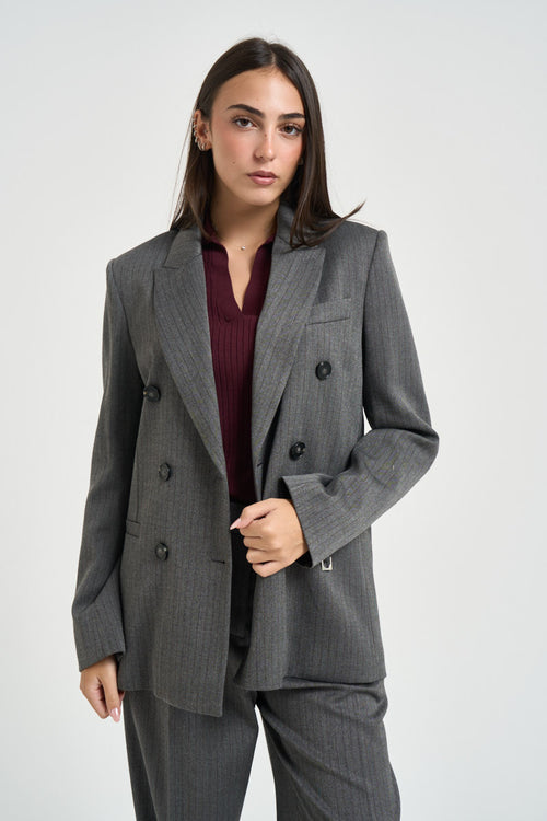 Blazer donna doppiopetto gessato grigio antracite - 2