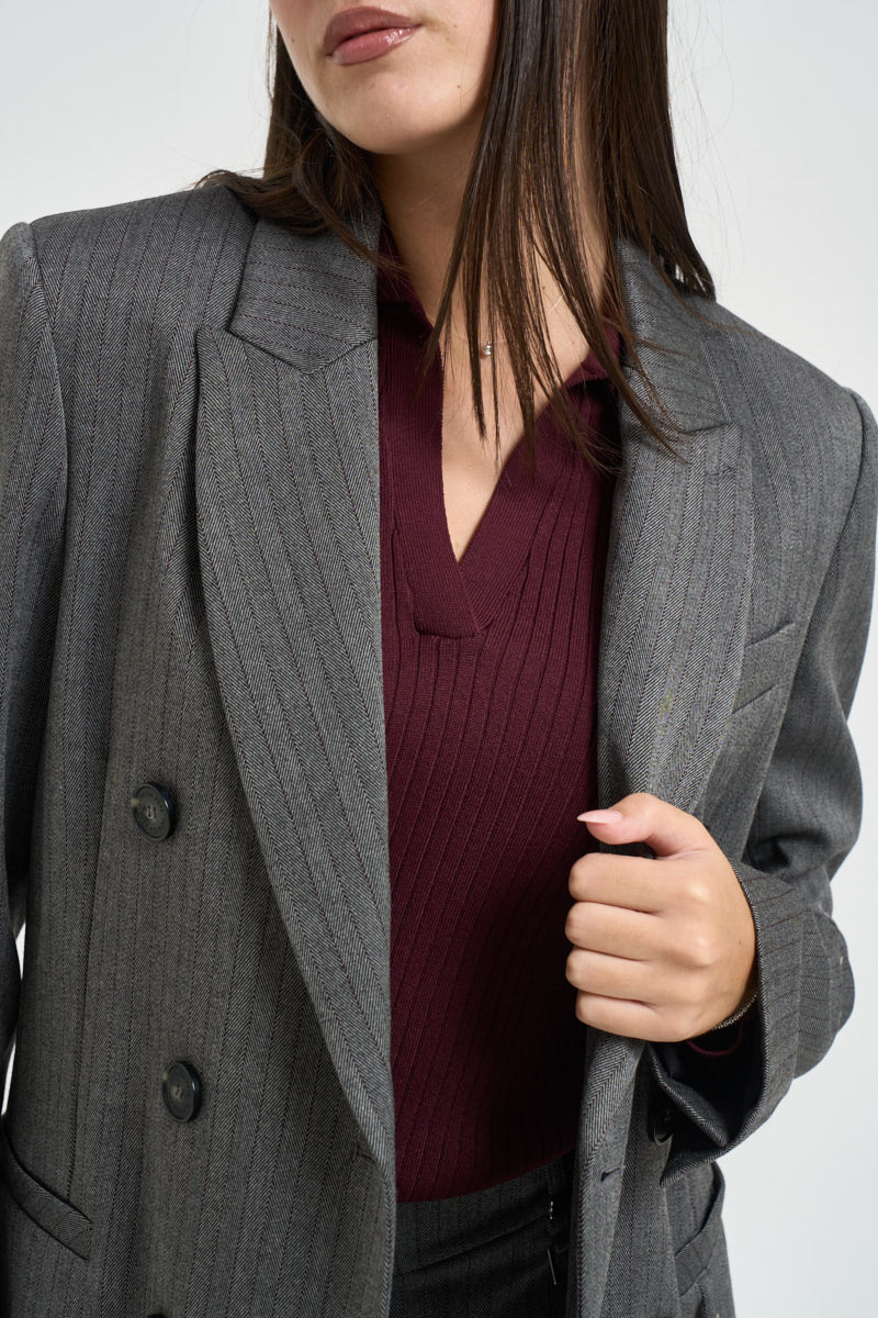 Blazer donna doppiopetto gessato grigio antracite 8S0079 C0238J528 PATRIZIA PEPE 