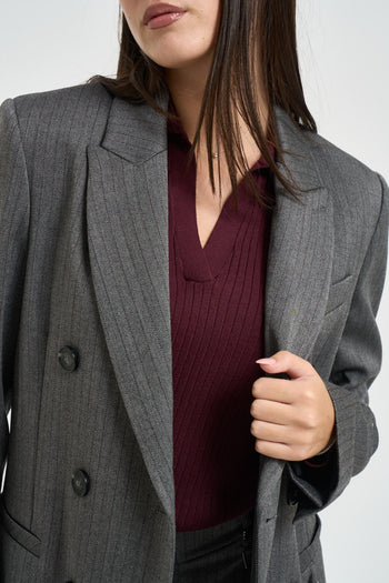 Blazer donna doppiopetto gessato grigio antracite - 3