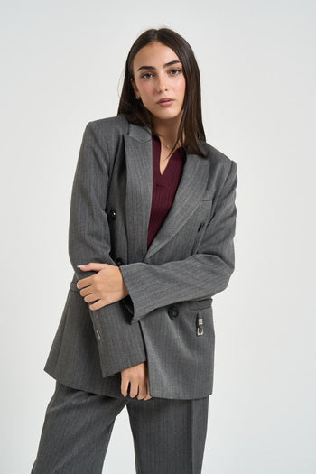 Blazer donna doppiopetto gessato grigio antracite - 4