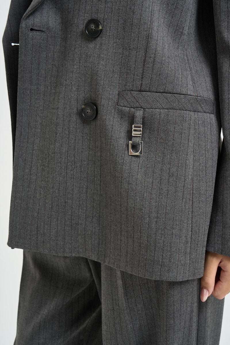 Blazer donna doppiopetto gessato grigio antracite 8S0079 C0238J528 PATRIZIA PEPE 